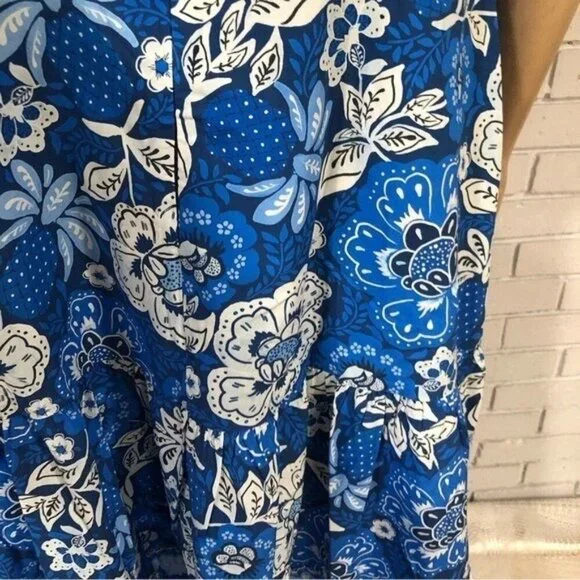 Farm Rio Blue Full Of Flowers Organic Cotton Midi Dress - Size XL Farm Rio Blue Full Of Flowers Organic Cotton Midi Dress - Size XL